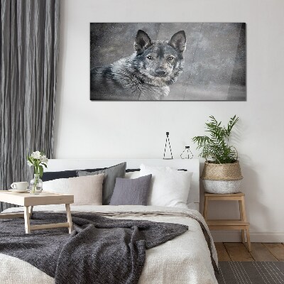 Portrait of a gray dog Glass Wall Art