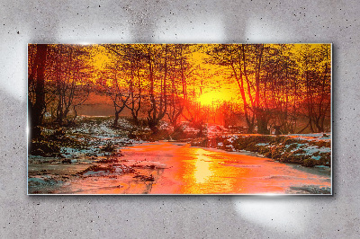 Golden hour on the river Glass Wall Art