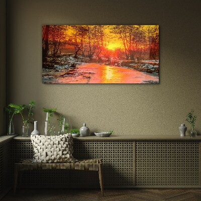 Golden hour on the river Glass Wall Art