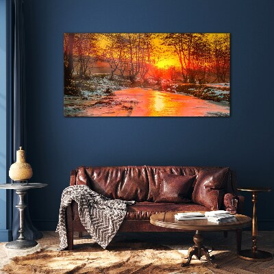 Golden hour on the river Glass Wall Art