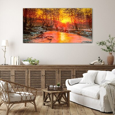 Golden hour on the river Glass Wall Art