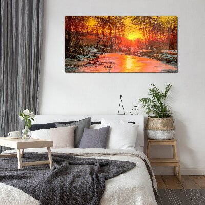 Golden hour on the river Glass Wall Art