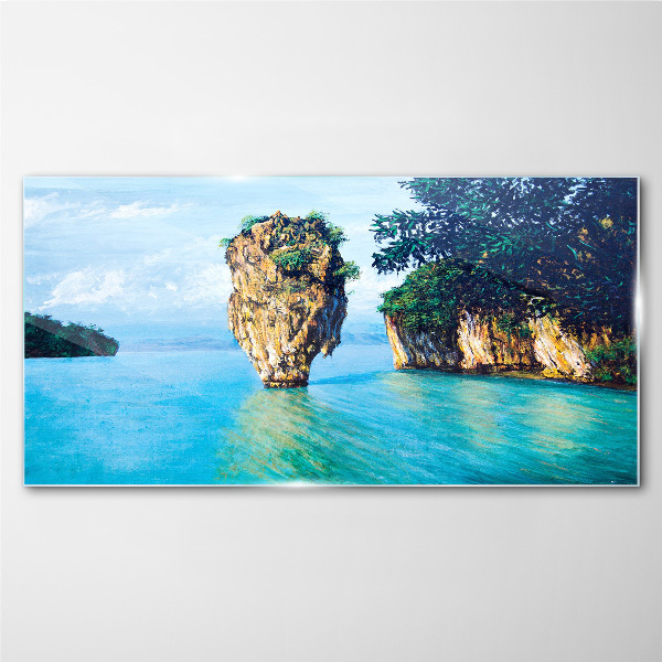 A quiet bay with a high rock Glass Print