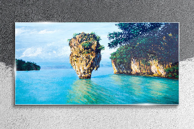 A quiet bay with a high rock Glass Print