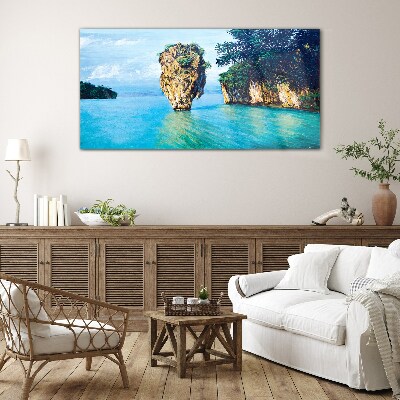 A quiet bay with a high rock Glass Print
