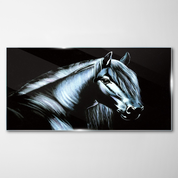 A dark horse in the glow of light Glass Wall Art