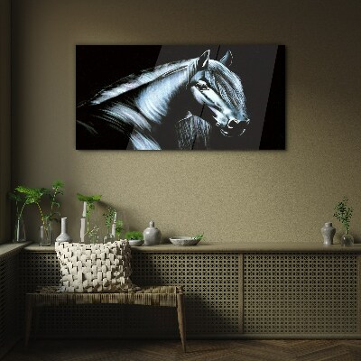 A dark horse in the glow of light Glass Wall Art