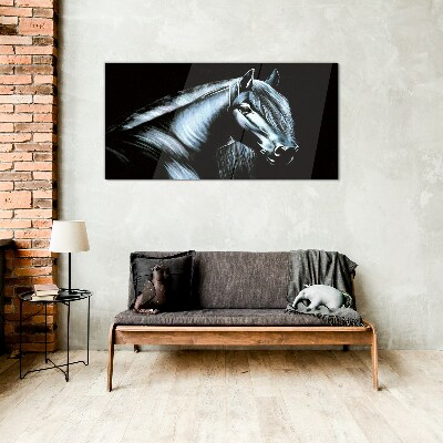 A dark horse in the glow of light Glass Wall Art
