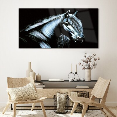 A dark horse in the glow of light Glass Wall Art