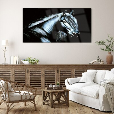 A dark horse in the glow of light Glass Wall Art