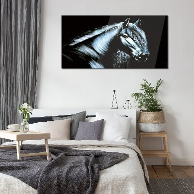 A dark horse in the glow of light Glass Wall Art