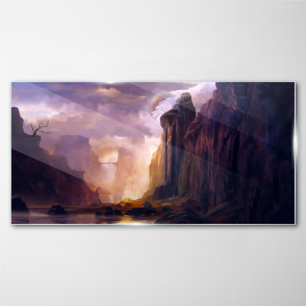 Abstraction mountains clouds Glass Wall Art