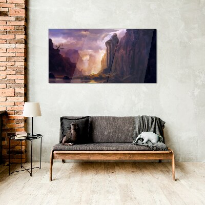 Abstraction mountains clouds Glass Wall Art