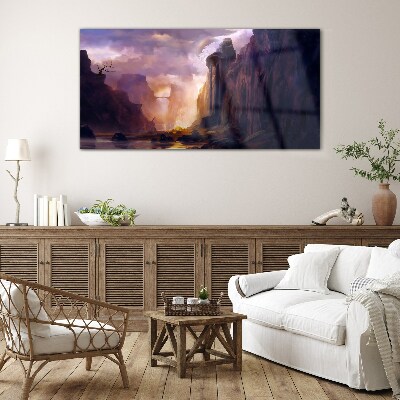 Abstraction mountains clouds Glass Wall Art