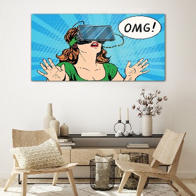 Surprise in virtual reality Glass Wall Art
