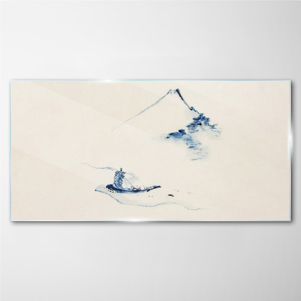 Peaceful mountain landscape with a boat Glass Wall Art