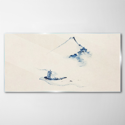 Peaceful mountain landscape with a boat Glass Wall Art