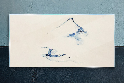 Peaceful mountain landscape with a boat Glass Wall Art
