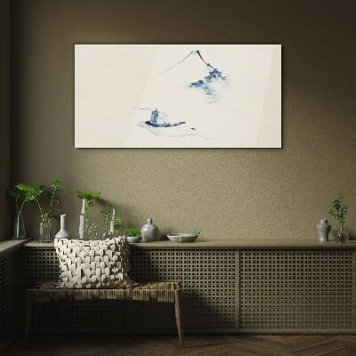 Peaceful mountain landscape with a boat Glass Wall Art