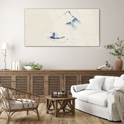 Peaceful mountain landscape with a boat Glass Wall Art