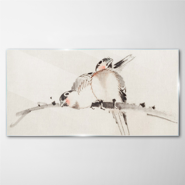 Love birds on a branch Glass Wall Art