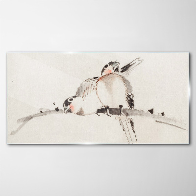 Love birds on a branch Glass Wall Art