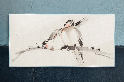 Love birds on a branch Glass Wall Art