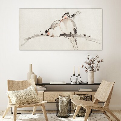 Love birds on a branch Glass Wall Art