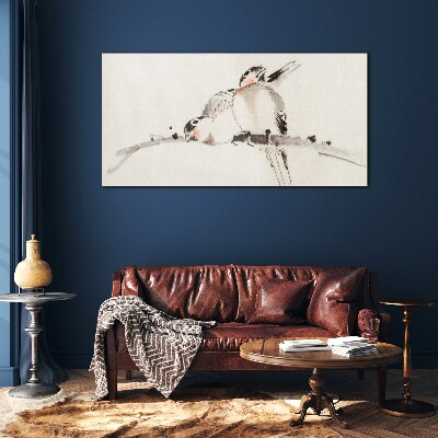 Love birds on a branch Glass Wall Art