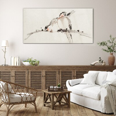 Love birds on a branch Glass Wall Art