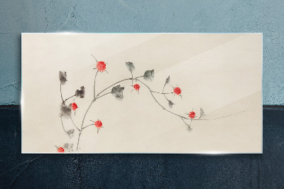 Modern flowers branch Glass Wall Art