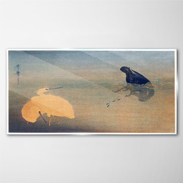 The silence of the water and the bird Glass Wall Art