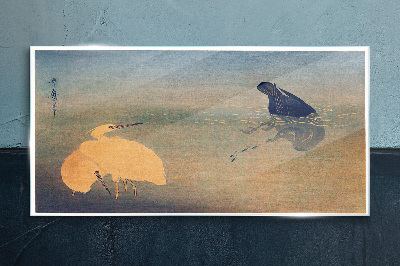 The silence of the water and the bird Glass Wall Art