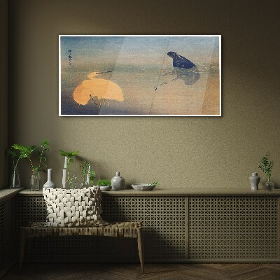 The silence of the water and the bird Glass Wall Art