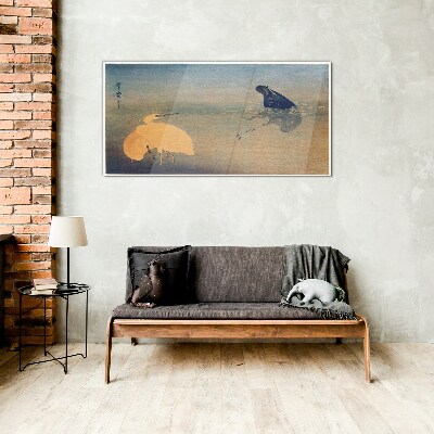 The silence of the water and the bird Glass Wall Art