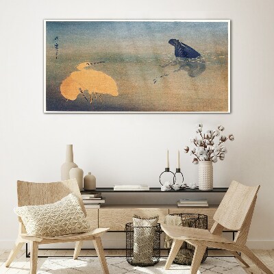 The silence of the water and the bird Glass Wall Art