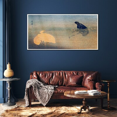 The silence of the water and the bird Glass Wall Art