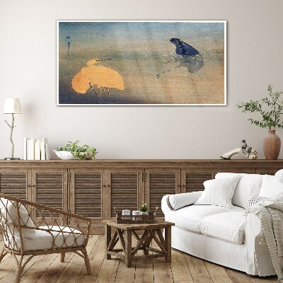 The silence of the water and the bird Glass Wall Art