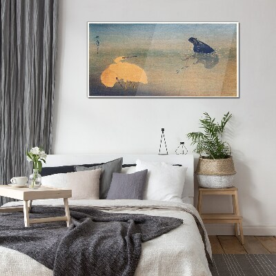 The silence of the water and the bird Glass Wall Art