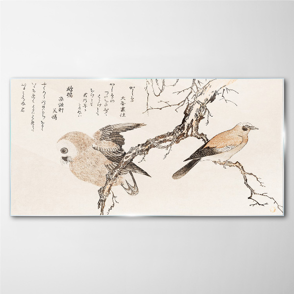 Birds on a branch Glass Wall Art