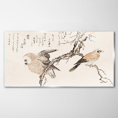 Animals asia branches birds Glass Wall Art