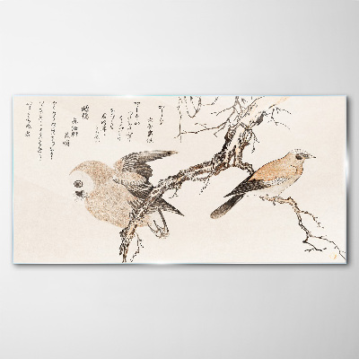 Birds on a branch Glass Wall Art
