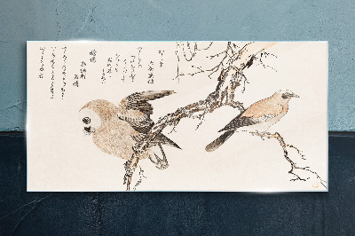 Birds on a branch Glass Wall Art