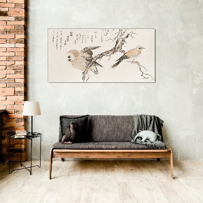 Birds on a branch Glass Wall Art