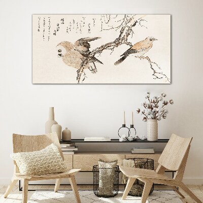 Birds on a branch Glass Wall Art