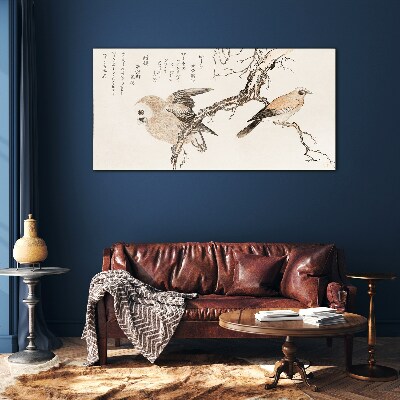Birds on a branch Glass Wall Art