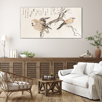 Animals asia branches birds Glass Wall Art