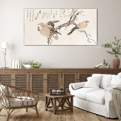 Birds on a branch Glass Wall Art