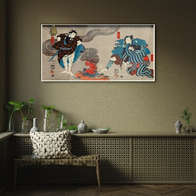 Traditional style bonfire scene Glass Wall Art