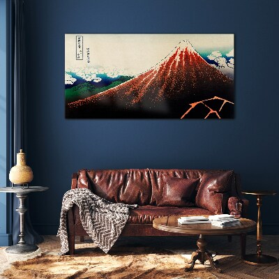 Fuji volcano in the colors of Japan Glass Wall Art